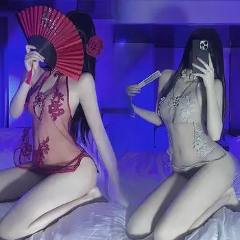 Сексуальное нижнее белье, Сексуальная обнаженная грудь, Прозрачное кружевное ночное платье, Костюм страсти, Воздержание с открытой промежностью, Женщина в ципао One Size