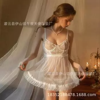 Сексуальное нижнее белье, сексуальная сетка, искушение перспективой, раздельная бахрома без спины со стальным подносом, подвязка, ночная сорочка, оптом 1754 .