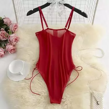 Сексуальное нижнее белье Сексуальная пижама Перспективный сетчатый комбинезон со стальным кольцом, объемная вышивка, кружево, скрытая пряжка открыть файл S