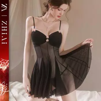 Сексуальное нижнее белье Сексуальная пижама чистого желания Флиртующее свободное ночное платье Сетчатый подвязочный пояс с фееричным ветром Искушение большого размера Прозрачное платье average size [80-60kg]