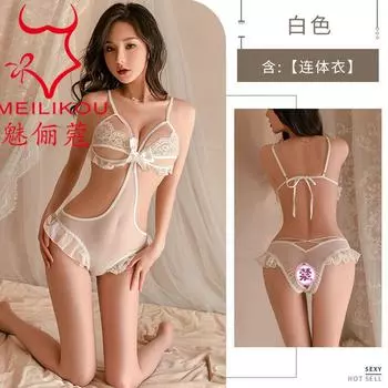 Сексуальное нижнее белье летняя сетка прозрачное свободное цельное открытое трехточечное женское с кружевной отделкой с оборками сексуальная униформа 2101 one size fits all