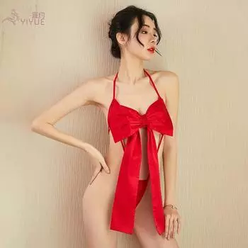 Сексуальное нижнее белье женское кружевное на шнуровке с бантом на шее боди сексуальный страстный костюм для соблазнения one size fits all