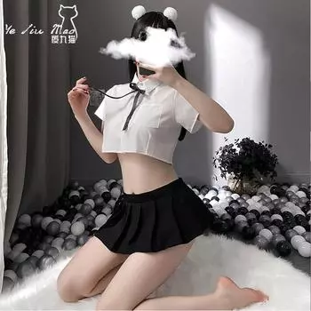 Сексуальное нижнее белье женская сексуальная рубашка с открытой пуговицей плиссированная юбка чистый раздельный студенческий наряд колледж стиль костюм для девушки average size (about 80-62.5 kg)