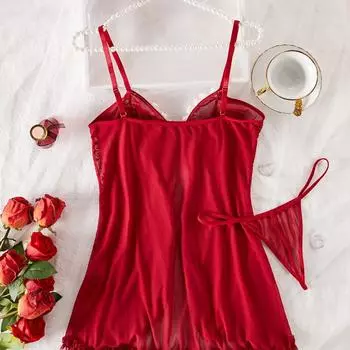 Сексуальная ночная сорочка с V-образным вырезом из прозрачной сетки S