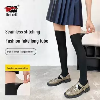 Sexy Velvet Spliced Red Pepper Pantyhose - Anti-Slip Silk, Spring/Autumn JK Style Bottoming Socks for Women