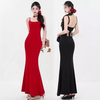 Сексуальная талия, бабочка, полая, горячая девушка, платье на подтяжках с открытой спиной, женская мода, летние вечерние платья, женская юбка средней длины на бедрах XL красный