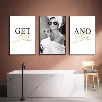 Сексуальная женщина раздевается и расслабляется постер черно-белая ванная комната картина декоративные картины холст настенное искусство туалет декор аксессуары 21x30cm No Framed
