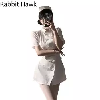 Сексуальное женское косплей-нижнее белье Аниме Микан Цумики Белый костюм медсестры Комплект Платье Нижнее белье Куколка Наряд Платье горничной Хэллоуин 60-70kg