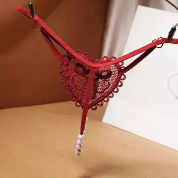 Sexy Women Embroidery Flower Low-Rise Lingerie Thongs Pearl Massage Panties Underwear