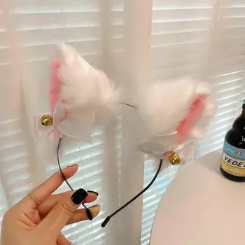 Sexy Women Fox Cat Ears Hair Band Plush Headband Women Black White Soft Hairband with Bells Party Cosplay Hair Accessories Size fits all