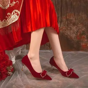 Sexy Women Pumps High-heeled Red Stiletto Wedding Heels Bride Designer Shoes Female Pearl Sandals Pointed Toe Luxury Women Heels 35
