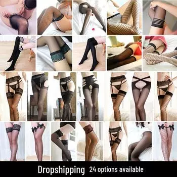 Sexy Women s Lace Garter Pantyhose with Open Crotch Cutout Fishnet Design One Size (Random Packaging)