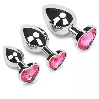 Sexyhot Anal Plug SM Goods Анальное расширение Развитие Анальная тренировка Унисекс Нержавеющая сталь 3 этапа Сумка для хранения в комплекте Форма сердца 3 предмета Набор розовый