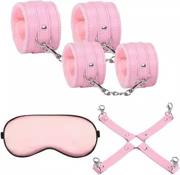 Sexyhot SM SM Cross Eye Restraint Limb SM Unisex Goods, Restraints, Set, Shackles, Handcuffs, Shackles, Mask, Set, 4-Piece Set, Fluffy, Adjustable,