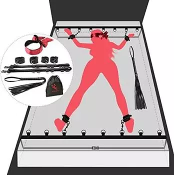 Sexyhot SM Товары SM Ограничения Кровать Ограничения Раздвинутые ноги Наручники Плеть Маска для глаз Ограничение Play Регулируемый фиксированный ремень No Pain Унисекс Сумка для хранения