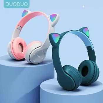 SeynLi P47 Bluetooth наушники беспроводные наушники кошачьи уши музыкальная гарнитура с микрофоном милый подарок для девочек ПК телефон игровая гарнитура небесно-голубой