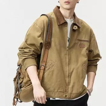 Сезонная куртка мужская трендовая модная удобная повседневная мужская свободная куртка с лацканами для инструментов мужская S хаки