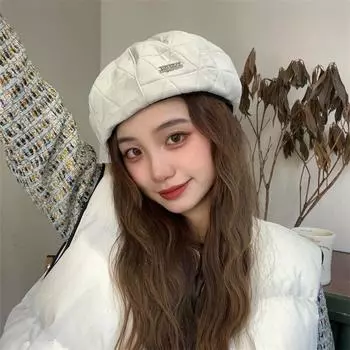 Сезонная мода, теплая, утепленная, женская, милая, восьмиугольная шляпа, шляпа художника, ромб, универсальная шляпа One Size бежевый