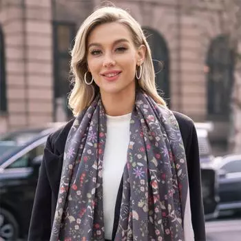 Сезонная шаль с кисточками, теплый шарф с принтом в виде свежей и нежной розы 190*65CM