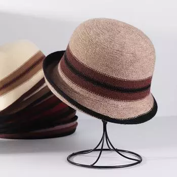 Сезонная шапка женская вязаная гофрированная шляпа в стиле джаз, уличная шляпа для игр в британском стиле, полосатая, подходящая по цвету, шляпа для бассейна Tide average size бежевый