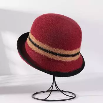 Сезонная шапка женская вязаная гофрированная шляпа в стиле джаз, уличная шляпа для игр в британском стиле, полосатая, подходящая по цвету, шляпа для бассейна Tide average size бежевый