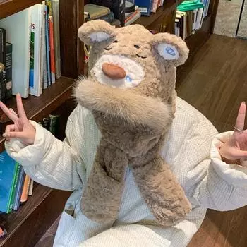 Сезонная шапка, женский утепленный, утепленный комплект из трех предметов, детский шарф, шарф, перчатки, милая зимняя плюшевая шапка