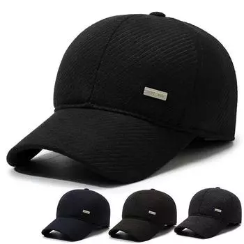 Сезонная шерстяная шапка с защитой ушей, хлопковая шапка для людей среднего и пожилого возраста, зимняя бейсбольная кепка, кепка для папы, теплая кепка для дедушки Adjustable тёмно-синий