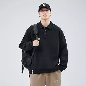 Сезонная тяжелая рубашка поло с длинными рукавами, свитер, мужская модная брендовая японская свободная повседневная рубашка с внутренним лацканом M белый