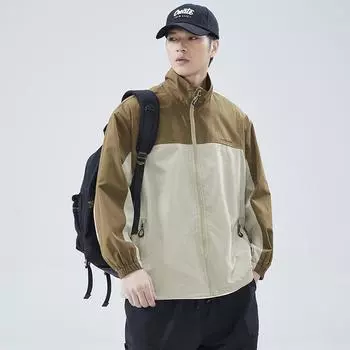 Сезонная уличная куртка контрастного цвета, повседневная мужская американская модная брендовая куртка Ruffian, ветрозащитная, свободная, для тренера M кофейный