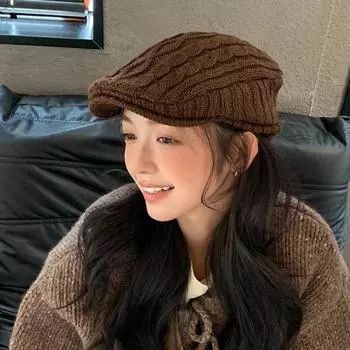 Сезонная вязаная шерстяная шапка в британском ретро-стиле, универсальная, детская, защита ушей, теплый плюшевый берет Tide Adjustable серый