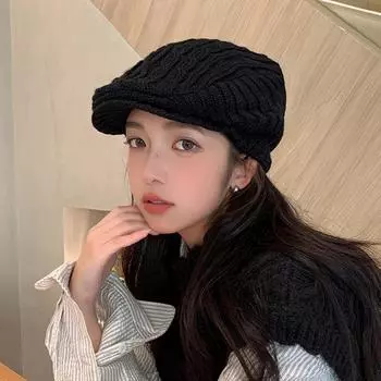 Сезонная вязаная шерстяная шапка в британском ретро-стиле, универсальная, детская, защита ушей, теплый плюшевый берет Tide Adjustable серый