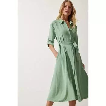 Сезонное платье-рубашка с поясом Терраса Зеленое