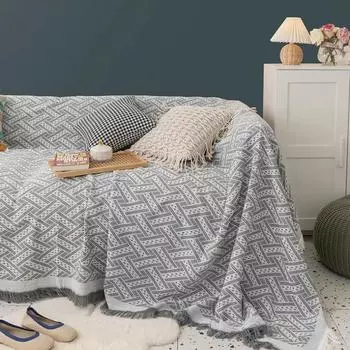 Сезонное универсальное одеяло из хлопчатобумажной нити с минималистичным краем из кисточек, удобное нескользящее полотенце для дивана, утолщенные чехлы для дивана, ткань 90x90cm