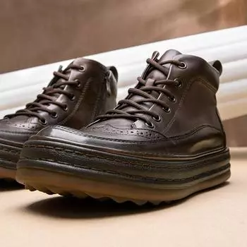 Сезонные дышащие высокие мужские туфли, сноуборд-туфли, кожаные ретро-модные модные мужские повседневные ботинки, ботинки Martin для мужчин 38 коричневый