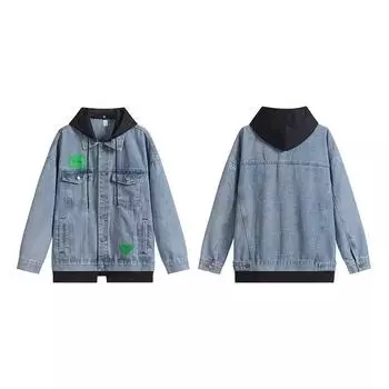 Сезонный джинсовый костюм больших размеров для пары, свободная черная куртка, модная поддельная толстовка из двух частей M синий