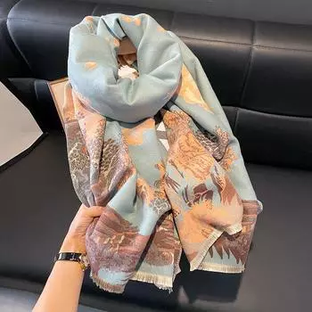 Сезонный шарф из пионов премиум-класса, утолщенный теплый воротник с кисточками, элегантная женская шаль 190*65cm хаки