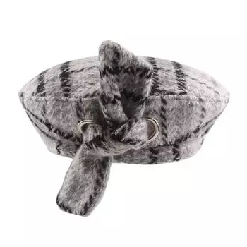 Сезонный шерстяной берет из смеси ниток, вязаный женский модный клетчатый бант, шерстяная шапка M56-58cm