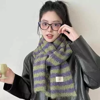 Сезонный шерстяной шарф женский теплый ветер пара винтажный контрастный полосатый вязаный шарф женский красный