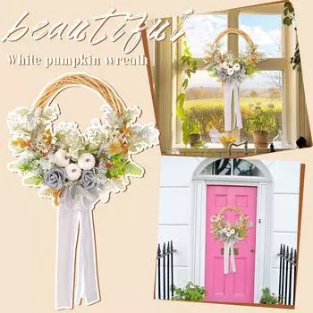 Сезонный венок, украшение на дверь, праздничный реквизит, подвеска на окно, подвеска на стену One Size белый