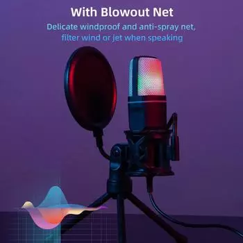 SF666R USB Wired Microphone Noise Reduction RGB Condensador Mic For Interview Vlogging Video Recording Podcast Mic With Stand чёрный