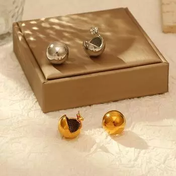 Сферические гладкие серьги из нержавеющей стали, высококачественные трендовые женские универсальные серьги с покрытием 18 карат