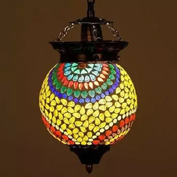 Сферический стеклянный подвесной/подвесной турецкий светильник, лампочка в комплект не входит (Разноцветный, Сделано в Индии)