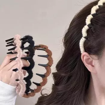 Сгибаемая волнистая зубчатая повязка на голову в корейском стиле, пушистый обруч для волос, модная повязка для волос для девочек коричневый