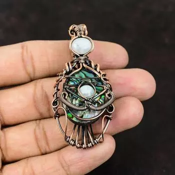 Сглаз, морское ушко, медная проволока, обернутый кулон, Радуга, лунный камень, драгоценный камень, медные украшения, кулон ручной работы, подарок для него, украшения от сглаза