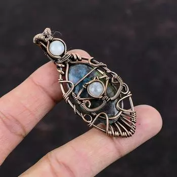 Сглаз Рубин Синий Кианит Кулон Медная Проволока Обернутый Кулон Радуга Лунный Камень Ювелирные Изделия Из Драгоценного Камня Ювелирные Изделия Ручной Работы Сглаза Ювелирные Изделия Подарок Для Жены