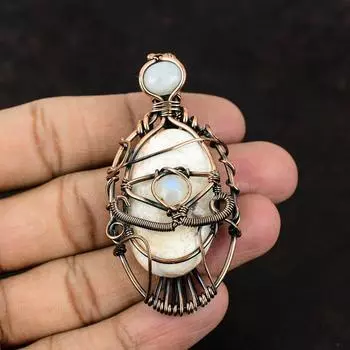 Сглаз Сколецит Медный кулон Медная проволока Ювелирные изделия Сколецит Медные украшения Радужный лунный камень Кулон сглаза Кулон ручной работы