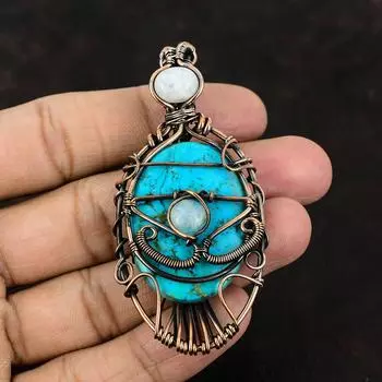 Сглаз Тибетский Бирюзовый Медный Кулон Медная Проволока Обернутые Ювелирные Изделия Драгоценный Камень Медные Ювелирные Изделия Лунный Камень Ювелирные Изделия Подарок Для Матери Подарок Для Нее