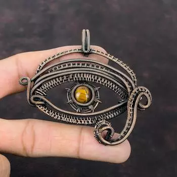 Сглаз Тигровый глаз Кулон Медная проволока Обернутый кулон Ювелирные изделия сглаза Драгоценный камень Подвеска ручной работы Дизайнерские медные украшения Подарок на годовщину