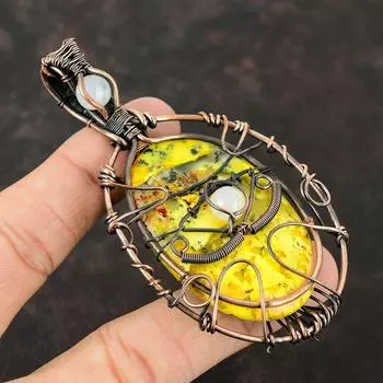Сглаз Желтый Дендрит Опал Кулон Медная Проволока Обернутый Кулон Радуга Лунный Камень Ювелирные Изделия Из Драгоценных Камней Кулон Ручной Работы Ювелирные Изделия Из Проволоки Сглаза