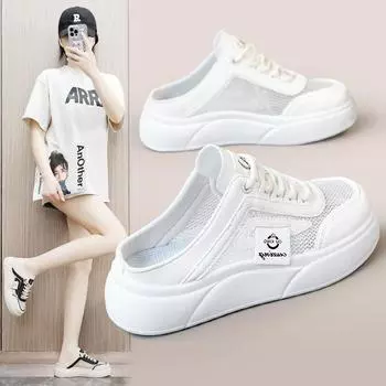 Sh102 Новые сетчатые полутапочки, летние полые дышащие повседневные тапочки на толстой подошве, сандалии, обувь для доски 35